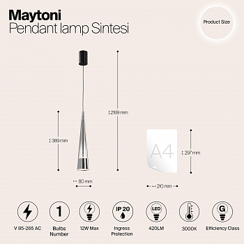 Светильник одинарный Maytoni P090PL-L12CH3K
